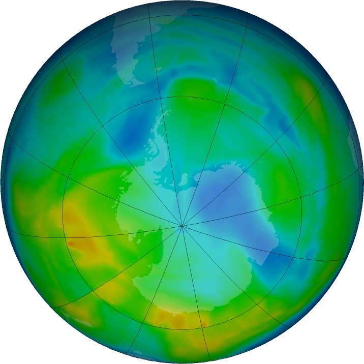 Antarctic ozone map for 22 May 2016